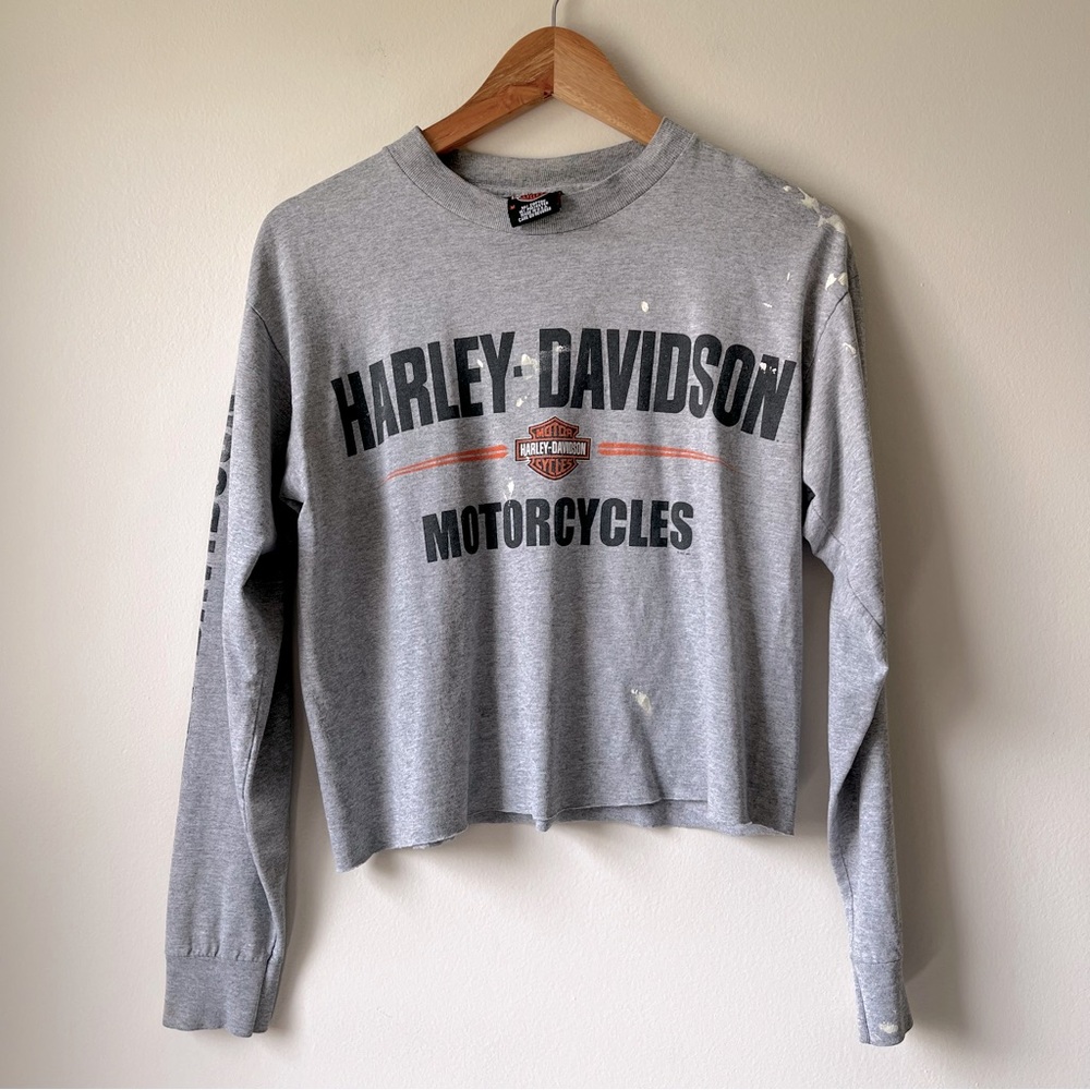 harley-davidson long sleeve cropped gray t-shirt medium